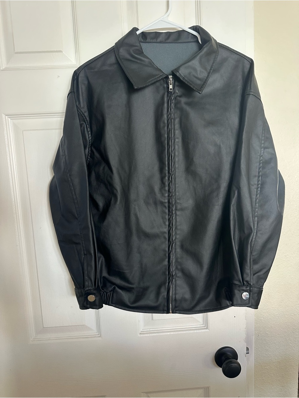 Men's Black Faux Leather Zip Front Jacket